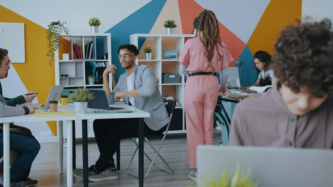 team collaborating in modern office
