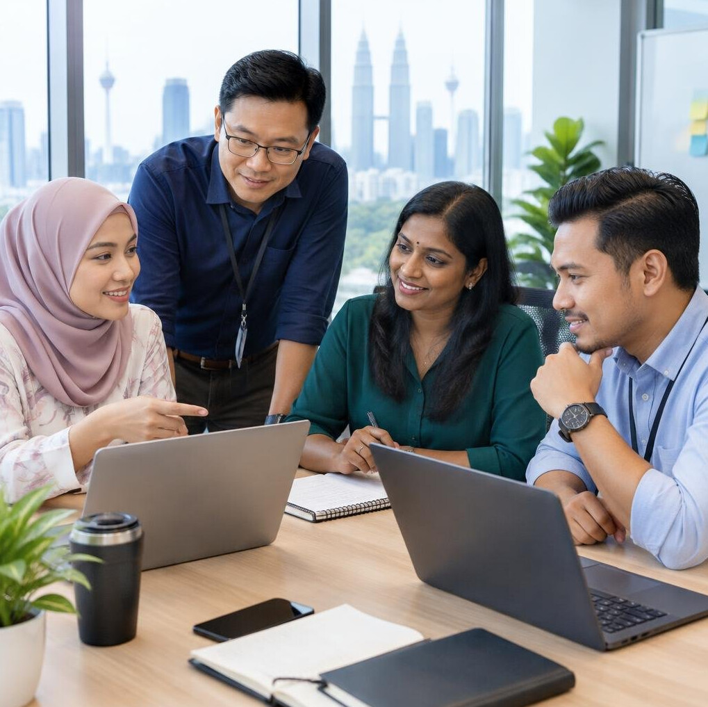 Team of colleagues collaborating around a table